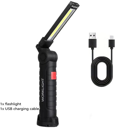High Power LED Flashlight USB Rechargeable Camping Work Light Portable Outdoor Torch with Magnetic Base for Emergency Lighting