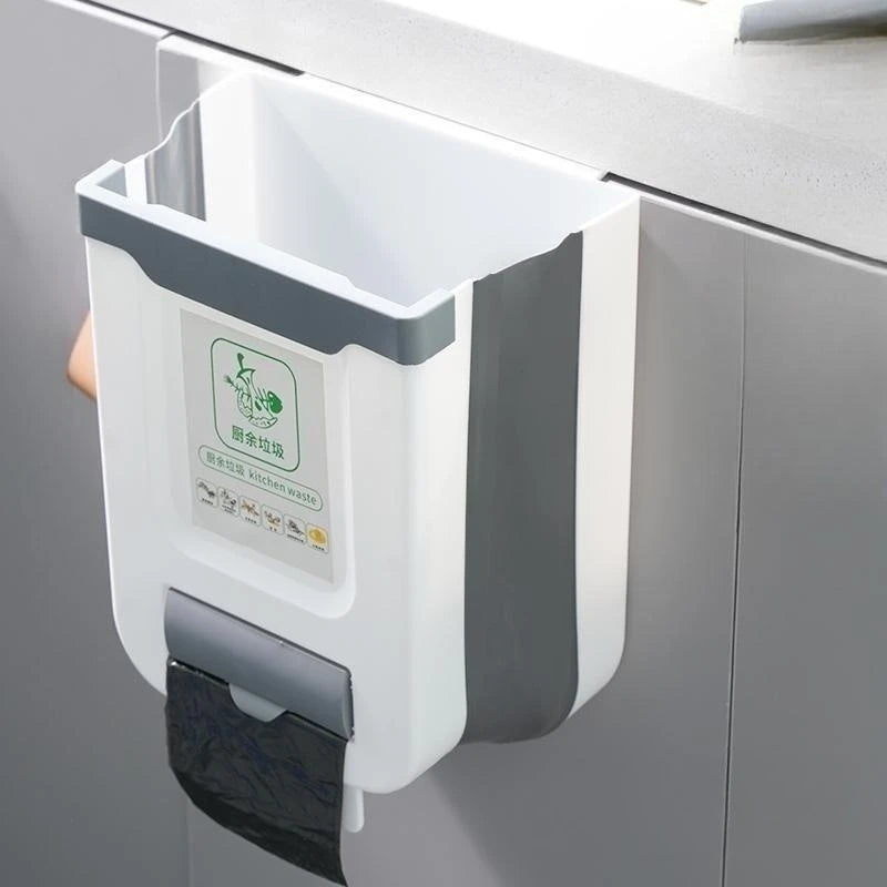 Kitchen Folding Trash Can – Wall & Cabinet Door Mounted Collapsible Trash Bin for Space Saving