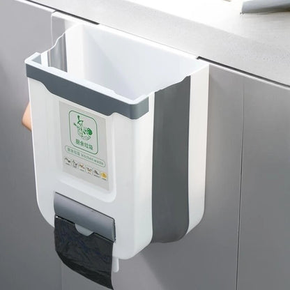 Kitchen Folding Trash Can – Wall & Cabinet Door Mounted Collapsible Trash Bin for Space Saving