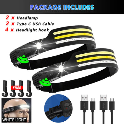 6 Modes LED Induction Headlamp COB Sensor Head Lamp Rechargeable Built-in Battery Flashlight Outdoor Work Lighting Headlights