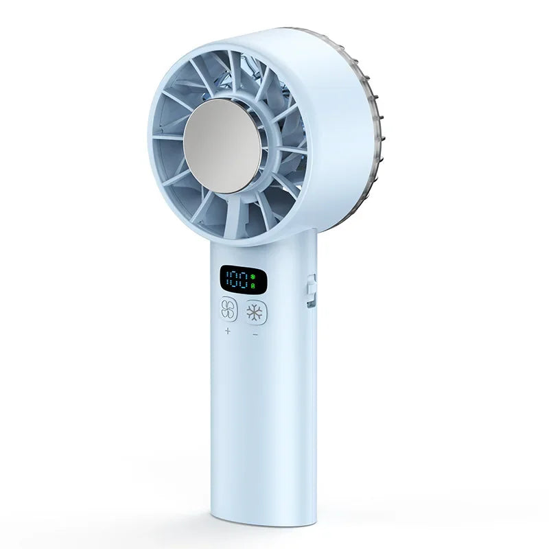 Handheld Cooling Fan – USB Rechargeable Mini Fan with LED Display for Travel & Outdoor Use