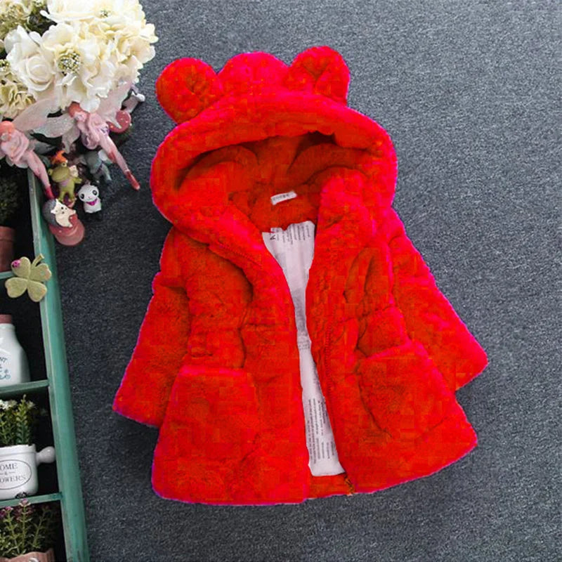 Faux Fur Winter Jacket – Thick Hooded Coat for Baby Girls & Toddlers