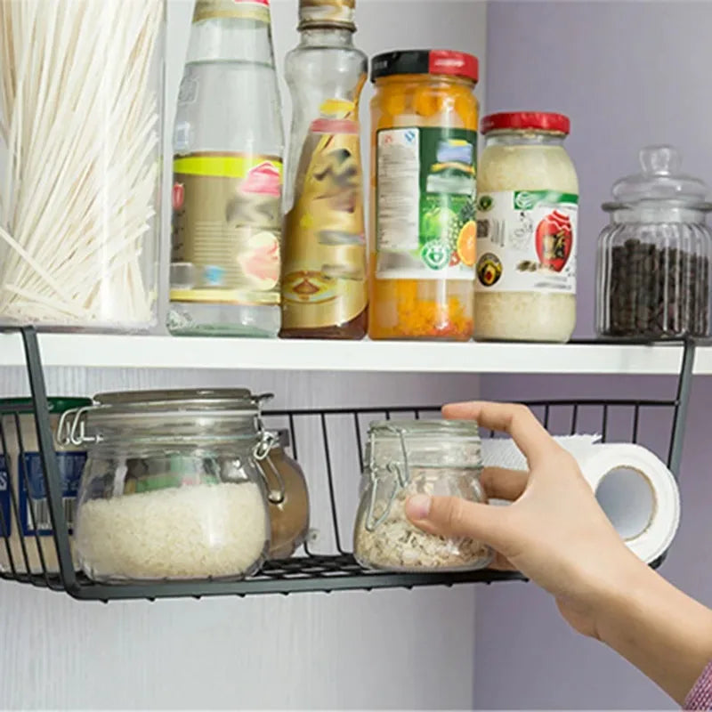 Multi-Functional Perforated Hanging Storage Basket – Iron Wire Rack for Kitchen & Bathroom Organization
