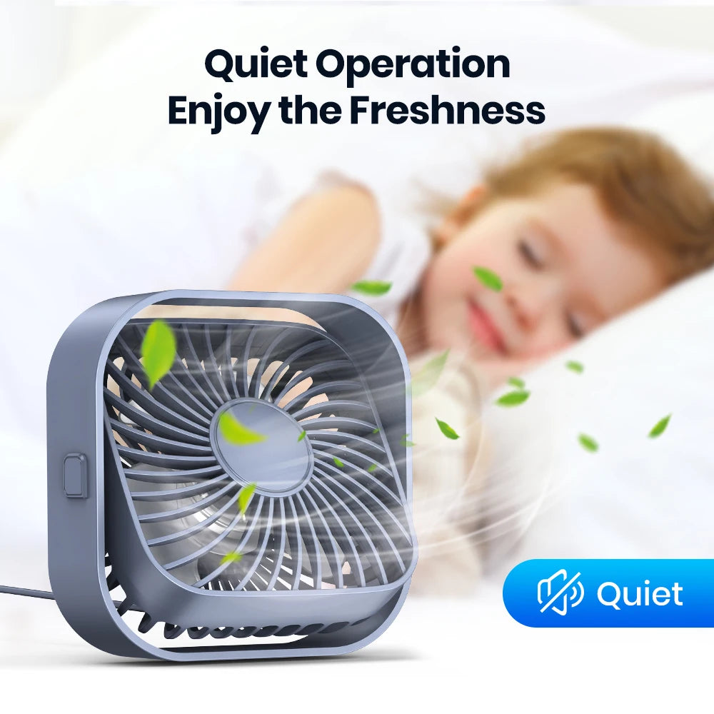 TOPK Mini Portable USB Desk Fan – Quiet 3-Speed Table Fan with Strong Airflow, 360° Rotation for Home, Office & Bedroom