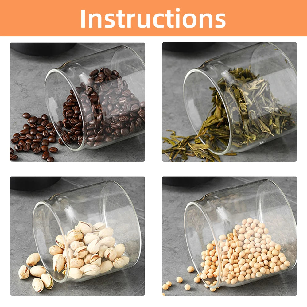 Vacuum Sealed Glass Jar – Coffee Bean & Food Storage Bottle with Silicone Seal for Freshness