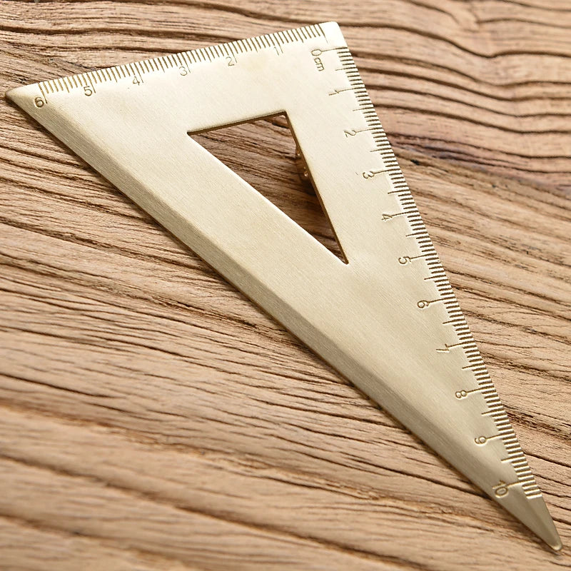 Retro Brass Straight Rulers – Metal Triangle Ruler & Protractor for School & Office Use