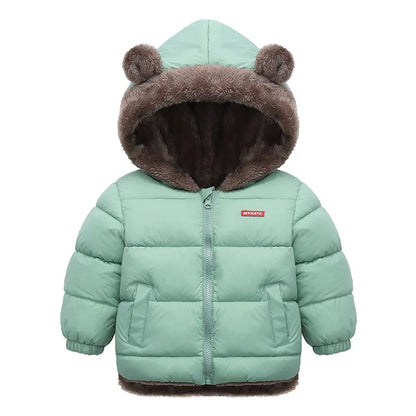 Cotton Hooded Baby Jacket – Thick Fleece Winter Outerwear for Boys & Girls