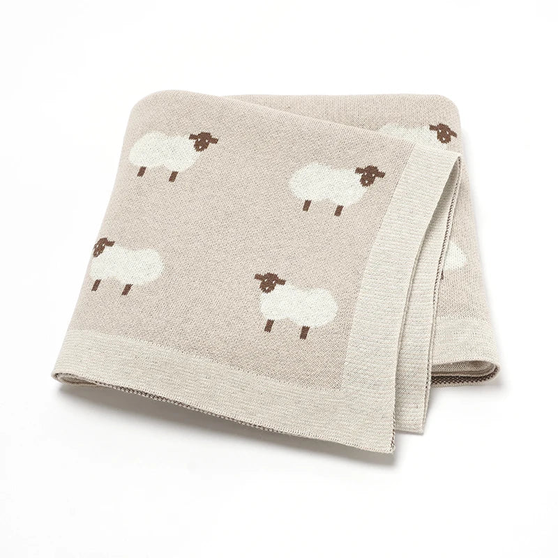 Knitted Baby Cotton Blanket – Soft Stroller Wrap & Nursery Quilt for Boys and Girls