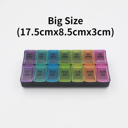 7-Day Travel Pill Organizer – Portable Weekly Pill Case with 14 Grids for Vitamins & Medications