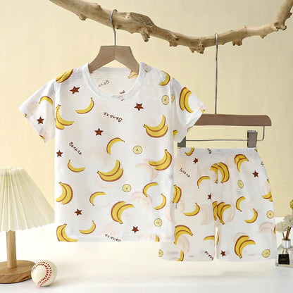 Children's Summer Cotton Sleepwear Set – Breathable Short Sleeve T-shirt & Shorts for Boys and Girls