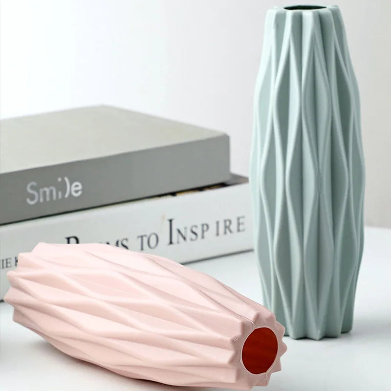 White Imitation Ceramic Plastic Vase – Nordic Decorative Flower Pot for Home, Wedding, or Table Centerpiece