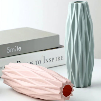 White Imitation Ceramic Plastic Vase – Nordic Decorative Flower Pot for Home, Wedding, or Table Centerpiece