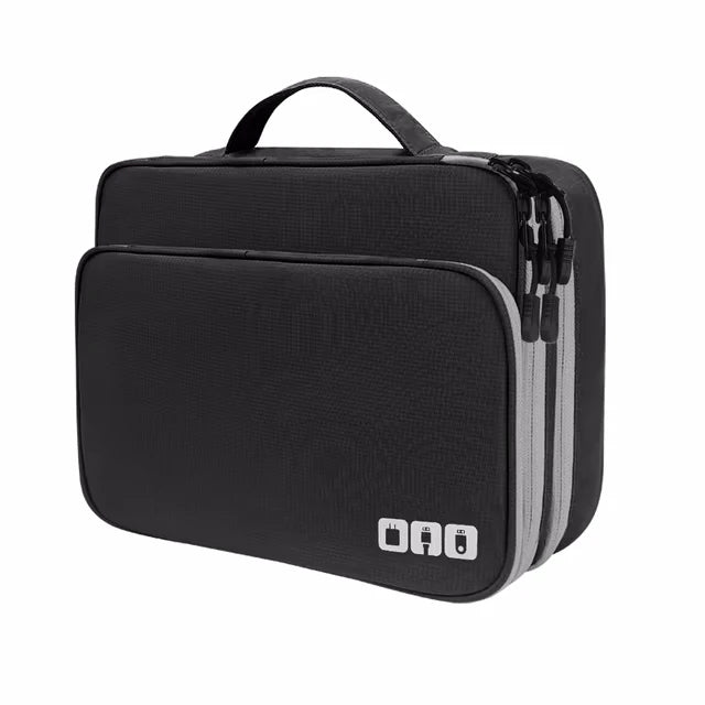 Multi-Layer Cable Storage Bag – Portable Electronic Accessories Organizer Case for iPad Cable & Charger, XL Size 30x23x10cm