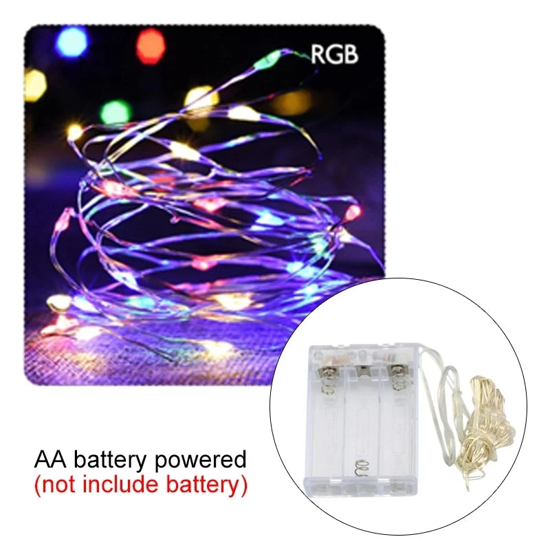 Copper Wire LED Tinsel Garland Battery Powered Fairy String Lights – 2M to 10M Waterproof Holiday Christmas Wedding Party Decor