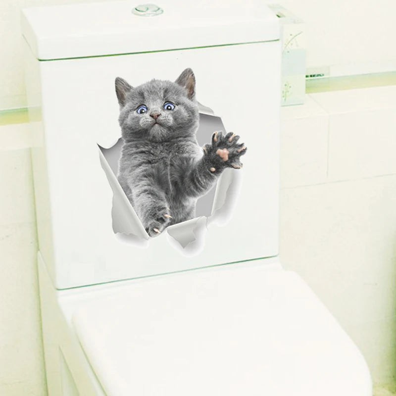 Funny 3D Hole Cat & Dog Toilet Stickers – Cute DIY Wall Decals for Bathroom & Home Decoration