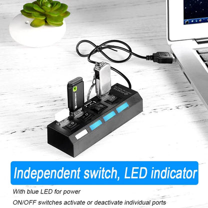 Multi USB Splitter Hub 2.0 – 4/7 Port High-Speed USB Expander with LED Switch for PC & Laptop Data Transfer