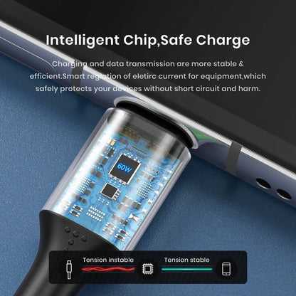 TOPK 60W PD Fast Charging USB C to USB Type-C Cable – Durable 2m PD Cable for MacBook Pro & Samsung
