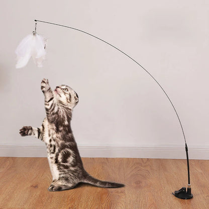 Interactive Handfree Cat Toy – Feather Teaser Wand with Suction Cup for Kitten Play