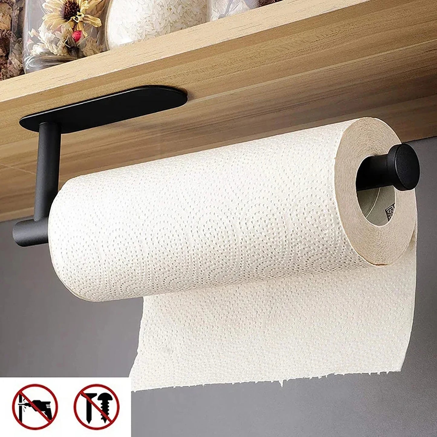 Adhesive Paper Towel Holder – Under Cabinet Tissue Rack for Kitchen & Bathroom Storage