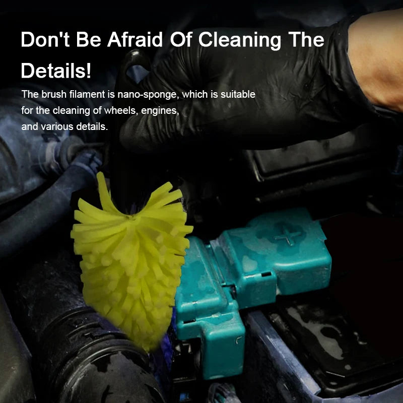 SEAMETAL Car Wheel Cleaner Brush – Tire Rim Cleaning Tool with Microfiber Sponge for Auto Detailing