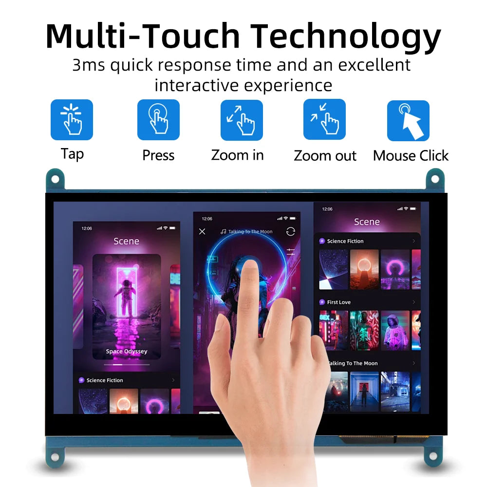 iPistBit 7 Inch IPS TFT LCD Display Monitor 1024*600 Resolution HDMI Capacitive Touch Screen for Raspberry Pi 5 4B 3B+ AIDA64