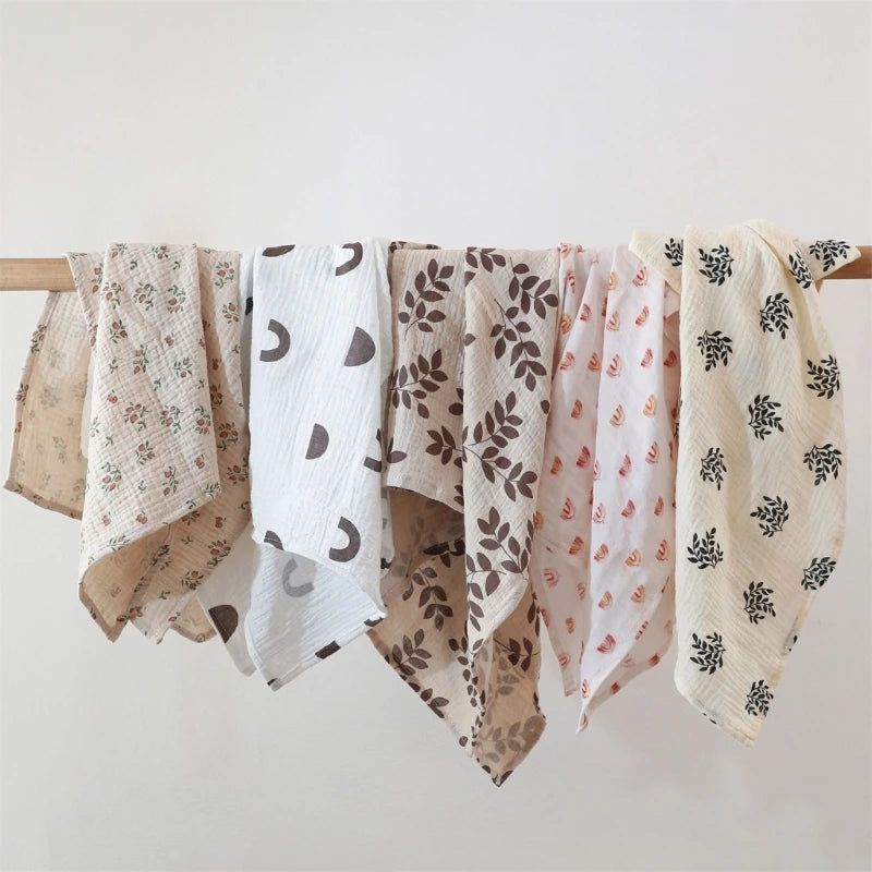Cotton Muslin Baby Swaddle Blanket – Solid & Floral Print Crinkle Fabric for Newborns and Toddlers