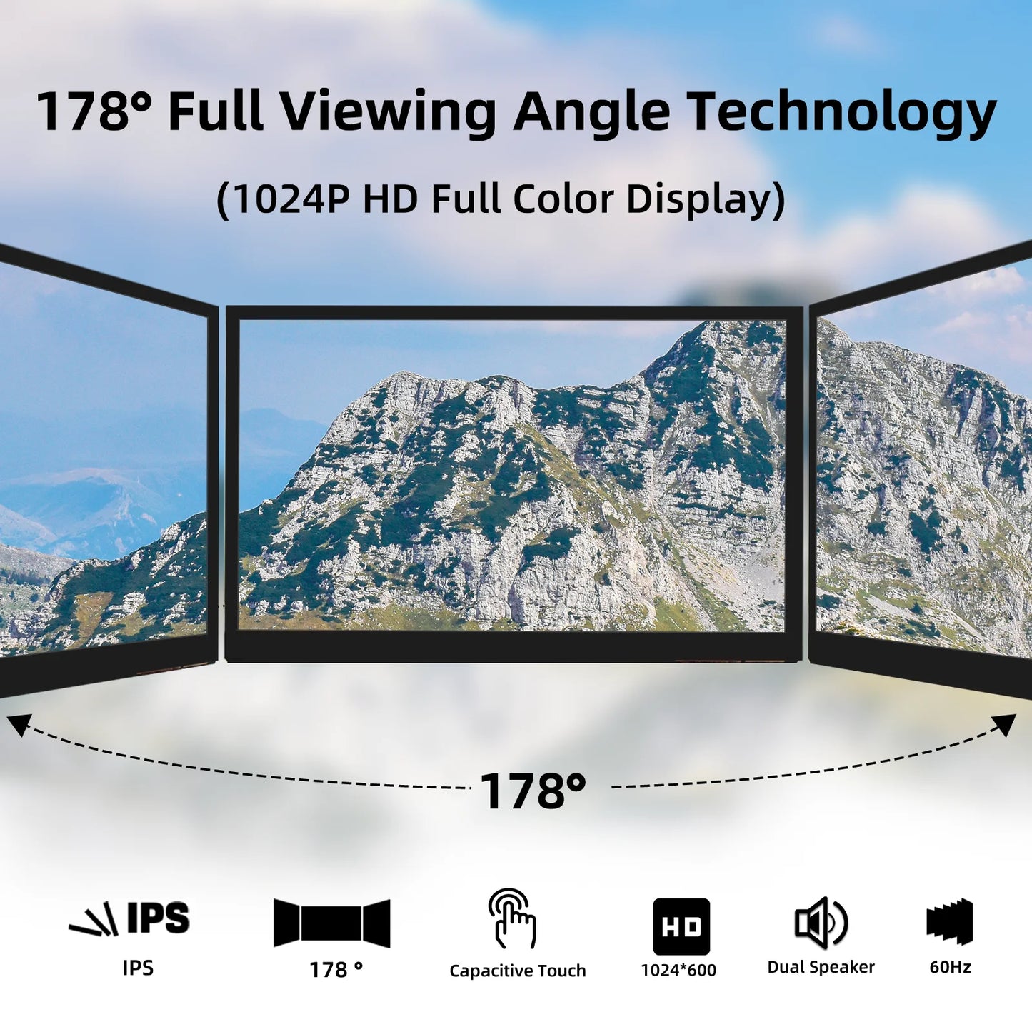 10.1 inch Capacitive Touchscreen，IPS 1024×600, Dual Built-in Speakers, HDMI Monitor Compatible with Raspberry Pi