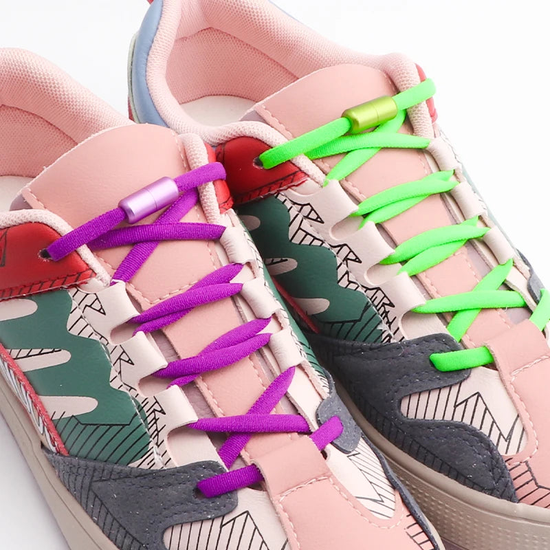 Colored Round No Tie Shoelaces – Elastic Lock Shoelaces with Matte Metal for Sneakers & Casual Shoes