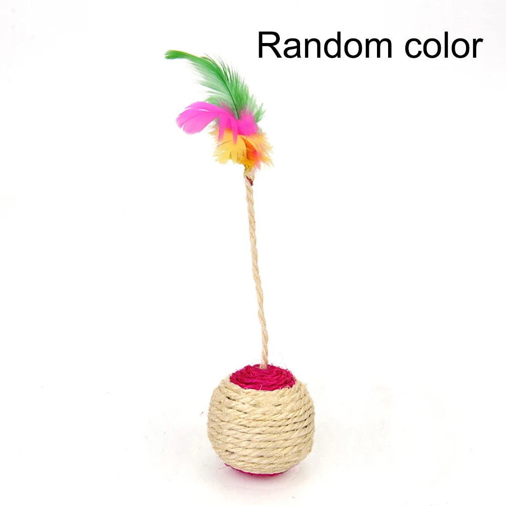 Colorful Feather Ball Cat Toy – Interactive Sisal Shuttlecock for Play and Exercise