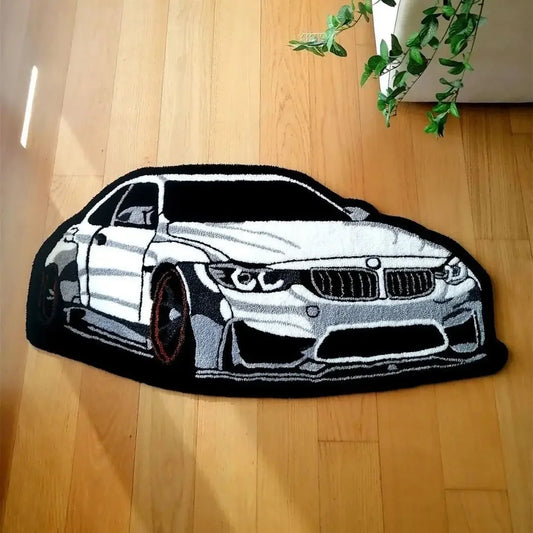 Cool White Car Rug – Handmade Non-Slip Decorative Carpet with Digital Printing Technology