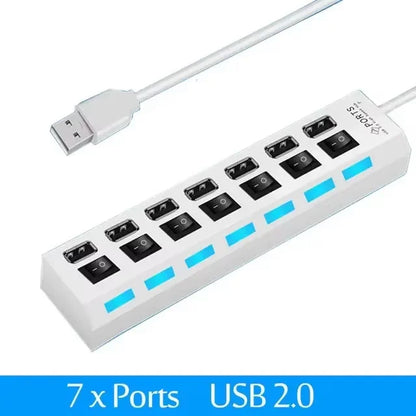 HOMEFISH Switch Extension Hub 7-port USB2.0 Hub Computer USB Extension Hub Seven USB2.0 Splitter PC Laptop Desktop Switch