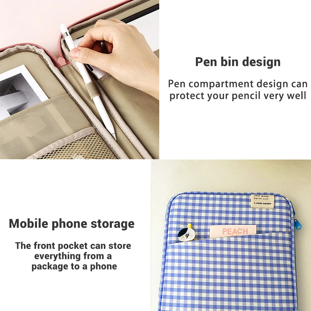 Cute Tablet Sleeve Bag 7.9-12.9 Inch Handbag Case – Shockproof Multi-Pocket Sleeve for iPad Pro, Samsung, Xiaomi