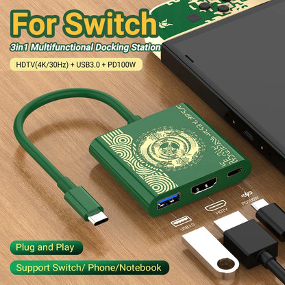 3-in-1 USB C to HDMI 4K HUB Type C Adapter Thunderbolt 3/4 100W PD USB 3.0 Docking Station for Switch MacBook Laptop Phone