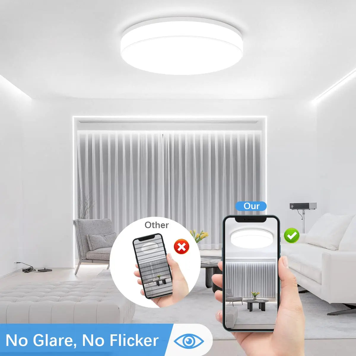 IRALAN Ultra-Thin Round LED Ceiling Light – 18W/24W/36W/48W Modern Flush Mount Fixture for Bedroom, Kitchen & Living Room
