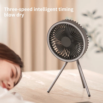 10000mAh Rechargeable Camping Fan – Ceiling & Desk Fan with LED Light and Power Bank Function