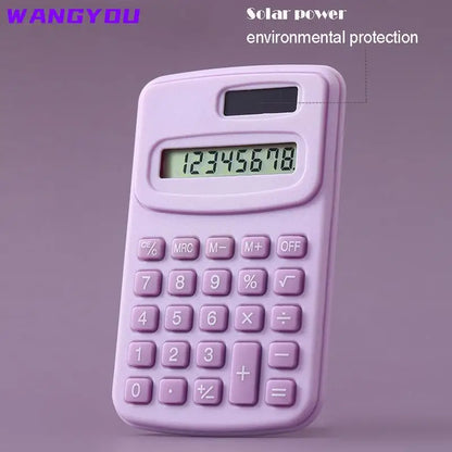 Small Solar Calculator Portable 8-Digit LCD Electronic Calculator – Cute Home & School Calculator for Kids and Primary Students