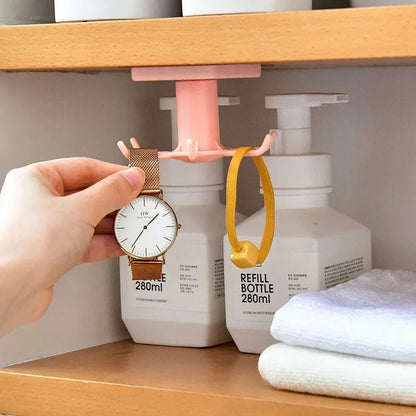 Rotating Kitchen Hooks Storage Rack – No-Punch Wall-Mounted Multifunctional Organizer for Kitchenware
