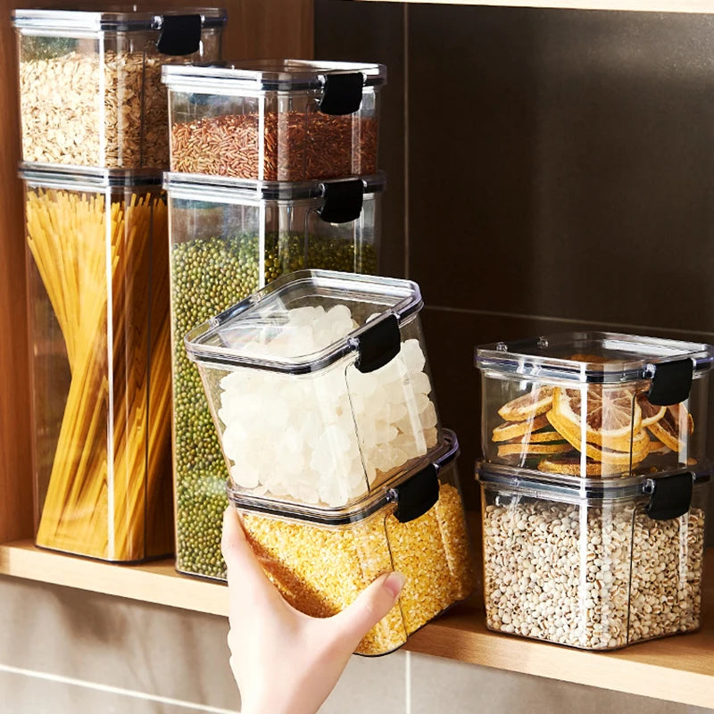 Sealed Jars Kitchen Grain Storage Organizer – Large Capacity Moisture-Proof Plastic Seasoning & Food Storage Box Set