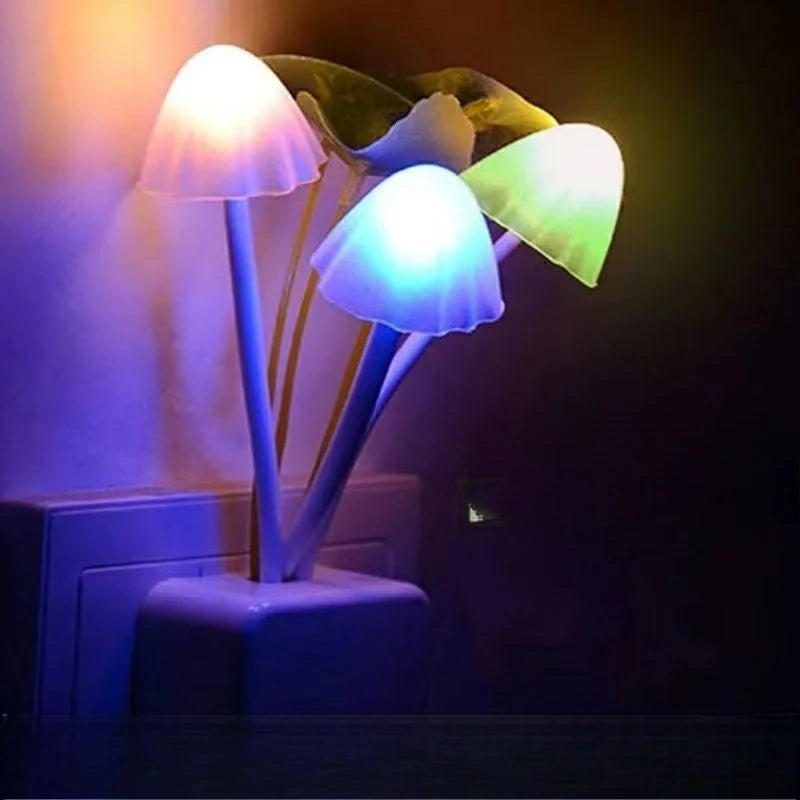 Novelty Mushroom Fungus Night Light with EU & US Plug – 3 Color LED Sensor Lamp for Bedroom, Kids Room & Mood Lighting