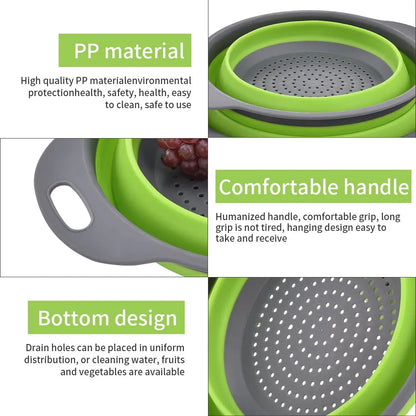 LMETJMA Round Folding Colander BPA Free Fruits Vegetables Washing Drain Basket Kitchen Colander Strainer Dishwasher Safe KC0236