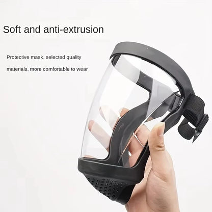 Full-Face Transparent Protection Mask with Adjustable Buckle – Reusable Heat-Resistant Facial Shield for Work and Outdoor Safety