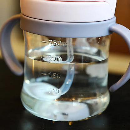 1/2pcs 250ml Pink Baby Drinking Cup Feeding Bottle With Straw Gravity Ball Wide Caliber Drinking Milk Water Bottle With Handle