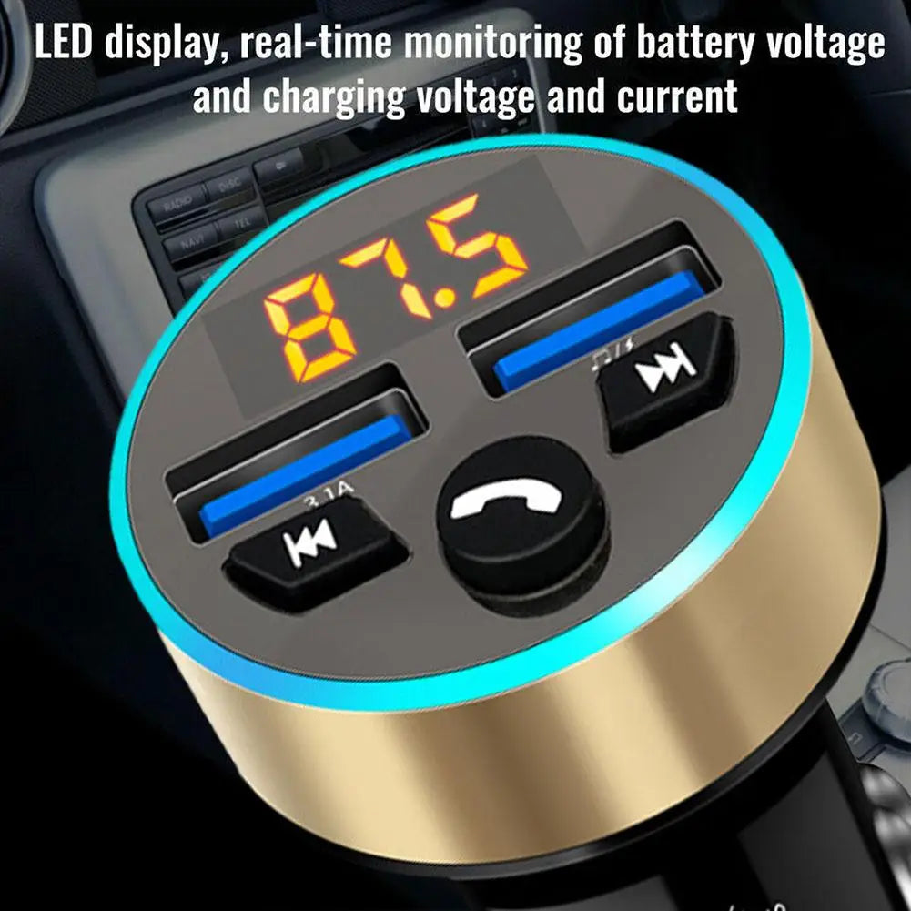FM Transmitter Stereo Car MP3 Player Dual USB 3.1A Fast Charging Dual USB Charger Car Bluetooth 5.0 Handsfree Kit FM Modulator