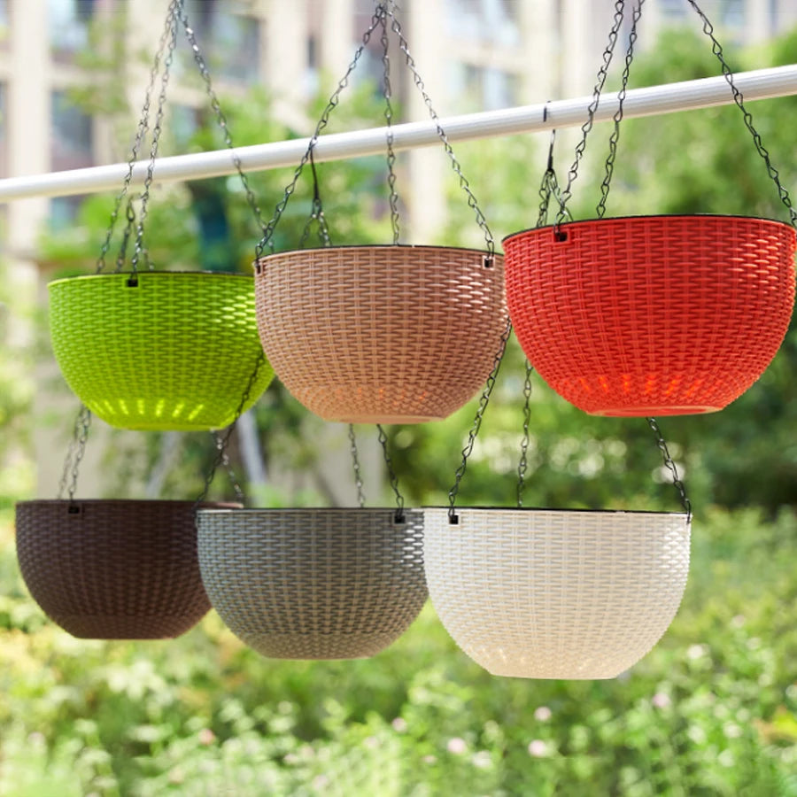 Honeycomb Hanging Planter – Imitation Rattan Plastic Hanging Basket with Chain