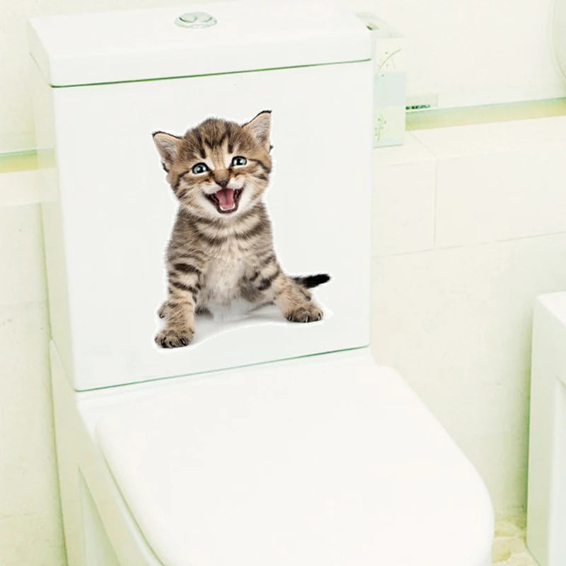 Funny 3D Hole Cat & Dog Toilet Stickers – Cute DIY Wall Decals for Bathroom & Home Decoration