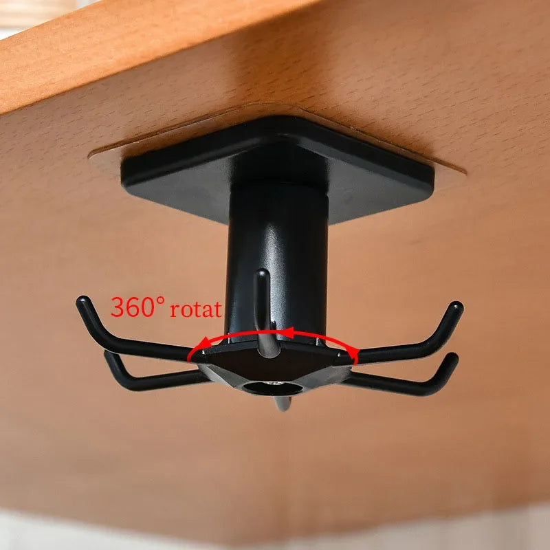 Rotating Kitchen Hooks Storage Rack – No-Punch Wall-Mounted Multifunctional Organizer for Kitchenware