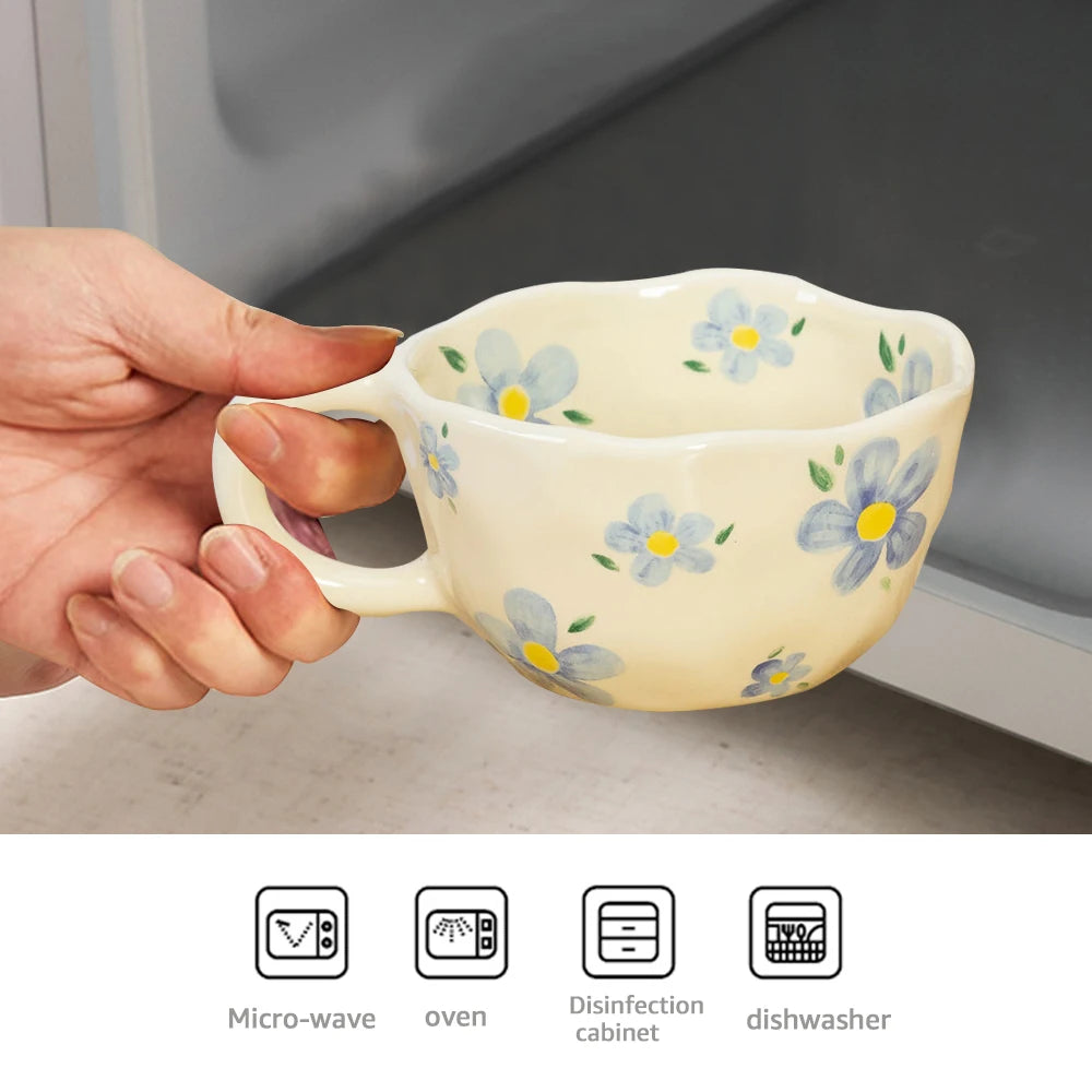 Handcrafted Ceramic Coffee Mug – 8.5oz Irregular Korean Style Tea Cup for Milk, Oatmeal & Breakfast
