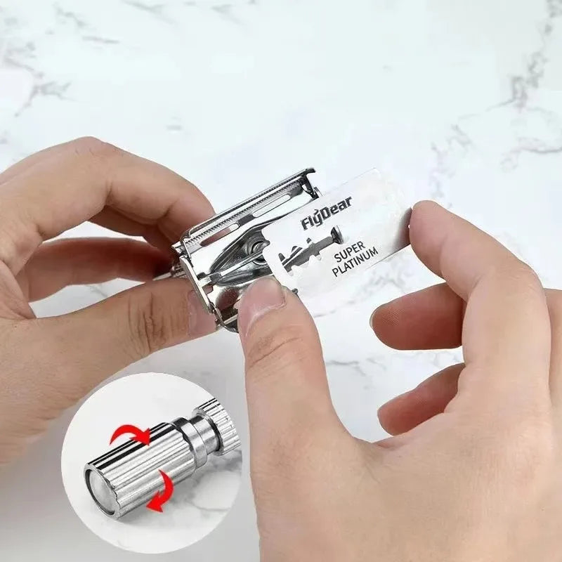 Double Edge Safety Razor Set – Classic Beard Shaver for Men with Long Handle for Close Shaves