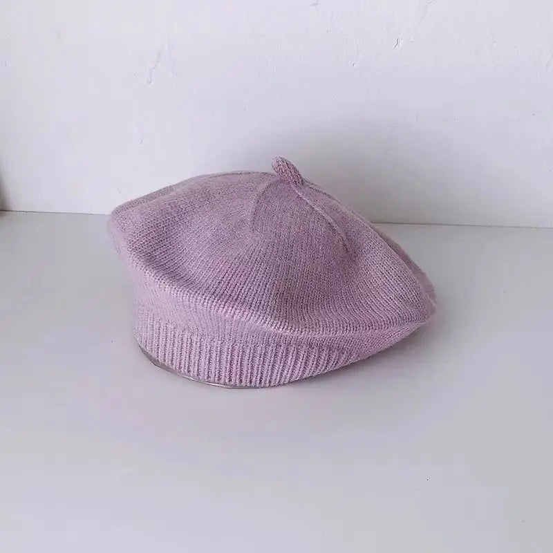 Flower Baby Beret Hat – Winter Warm Knitted Beanie Cap for Infant Girls