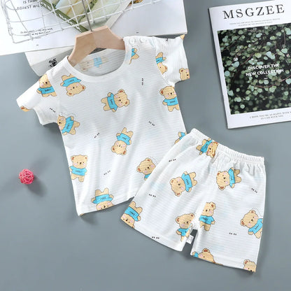 Children's Summer Cotton Sleepwear Set – Breathable Short Sleeve T-shirt & Shorts for Boys and Girls